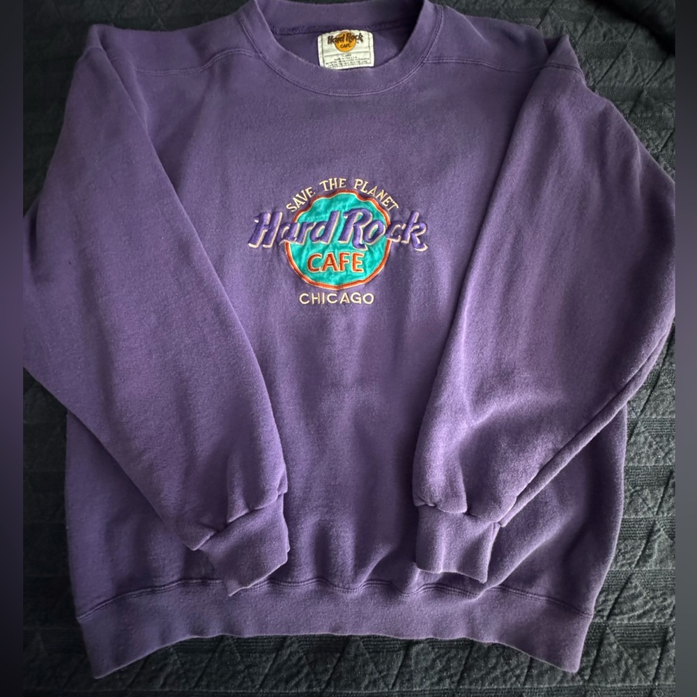 Vintage Hard Rock Cafe Chicago Embroidered Crew Sweatshirt Size XL